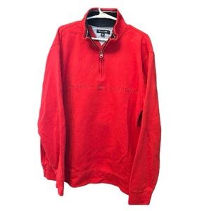 Tommy Hilfiger Men's Red Quarter Zip Golf Sweater size XL Warm & Cozy EUC